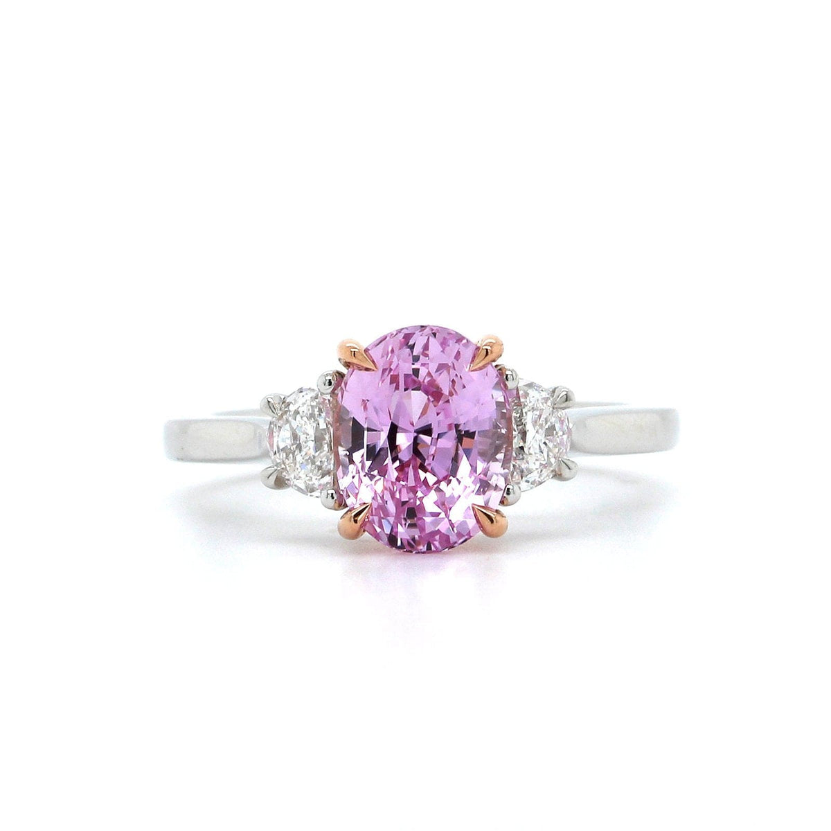 Platinum Oval Pink Sapphire Diamond 3 Stone Ring, Platinum, Long's Jewelers