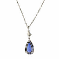 Platinum Pear Shape Sapphire Diamond Pendant