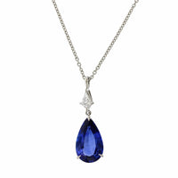 Platinum Pear Shape Sapphire Diamond Pendant, Platinum, Long's Jewelers