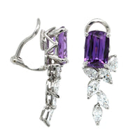 Platinum Purple Sapphire and Diamond Dangle Earrings, Platinum, Long's Jeweler's
