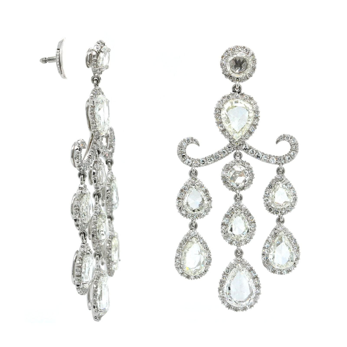 Platinum Rose Cut Diamond Chandelier Drop Earrings, Platinum, Long's Jewelers