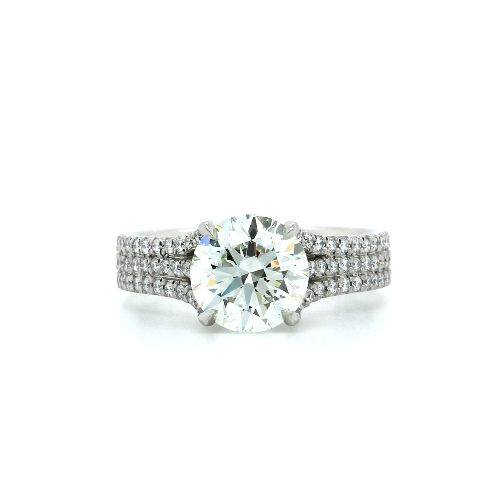 Platinum Round Diamond 3 Row Diamond Shank Engagement Ring, Platinum, Long's Jewelers