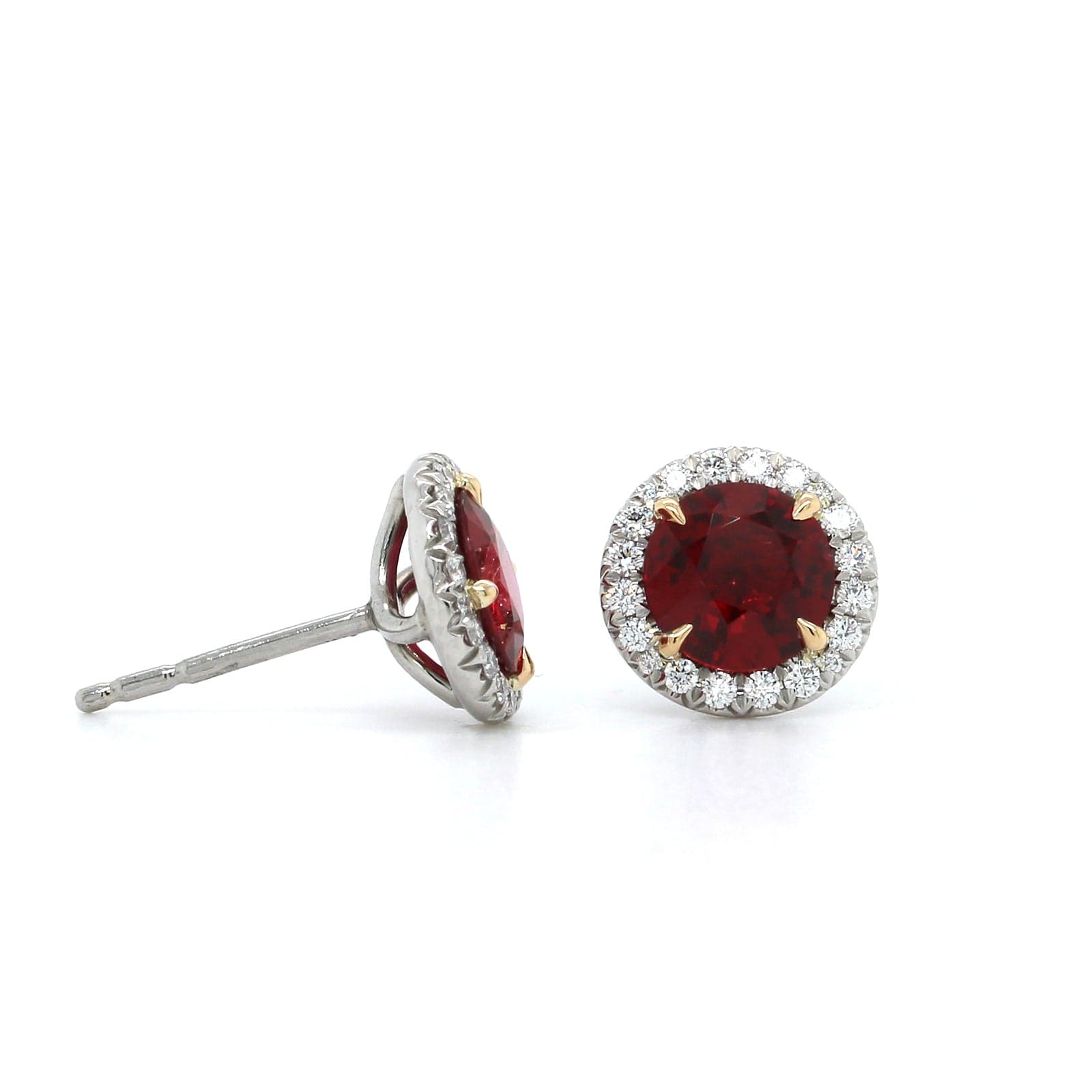 Platinum Round Ruby Diamond Halo Stud Earrings, Platinum, Long's Jewelers