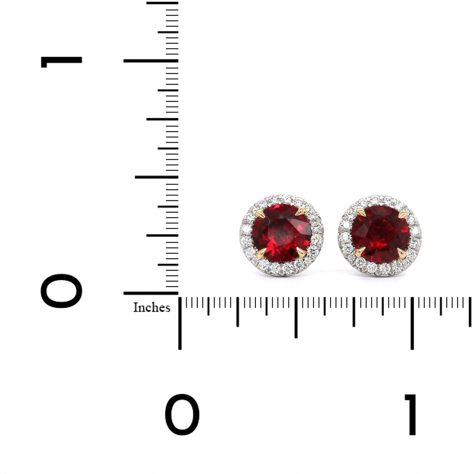 Platinum Round Ruby Diamond Halo Stud Earrings