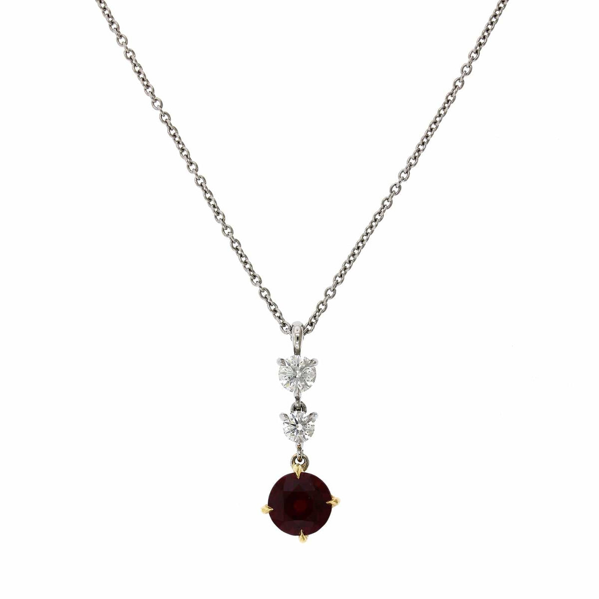 Platinum Ruby and Diamond Drop Pendant, Platinum, Long's Jewelers