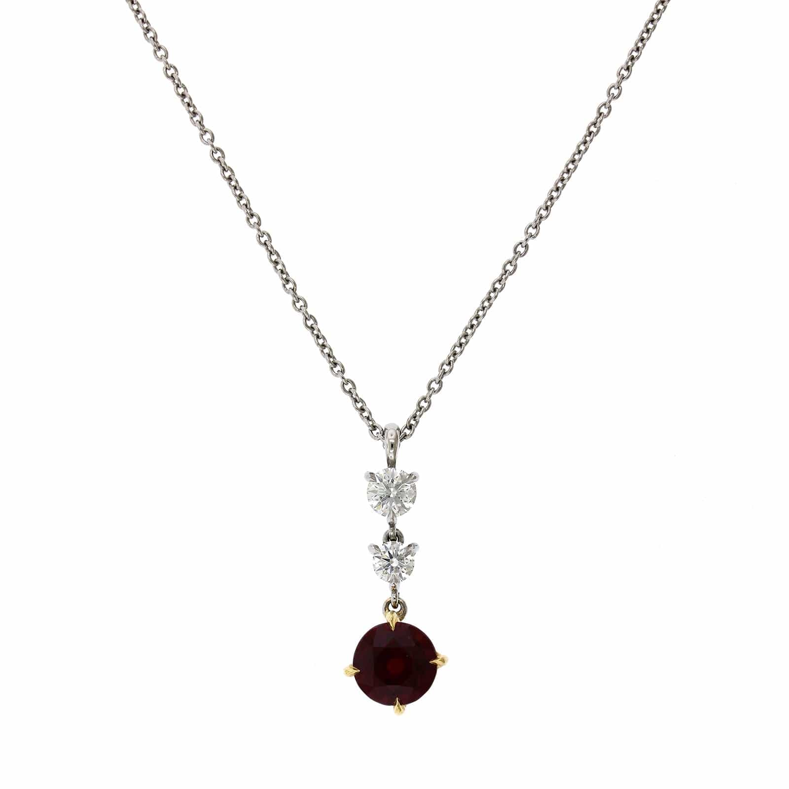 Platinum Ruby and Diamond Drop Pendant, Platinum, Long's Jewelers