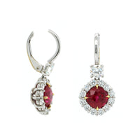 Platinum Ruby and Diamond Halo Dangle Earrings, Platinum, Long's Jewelers