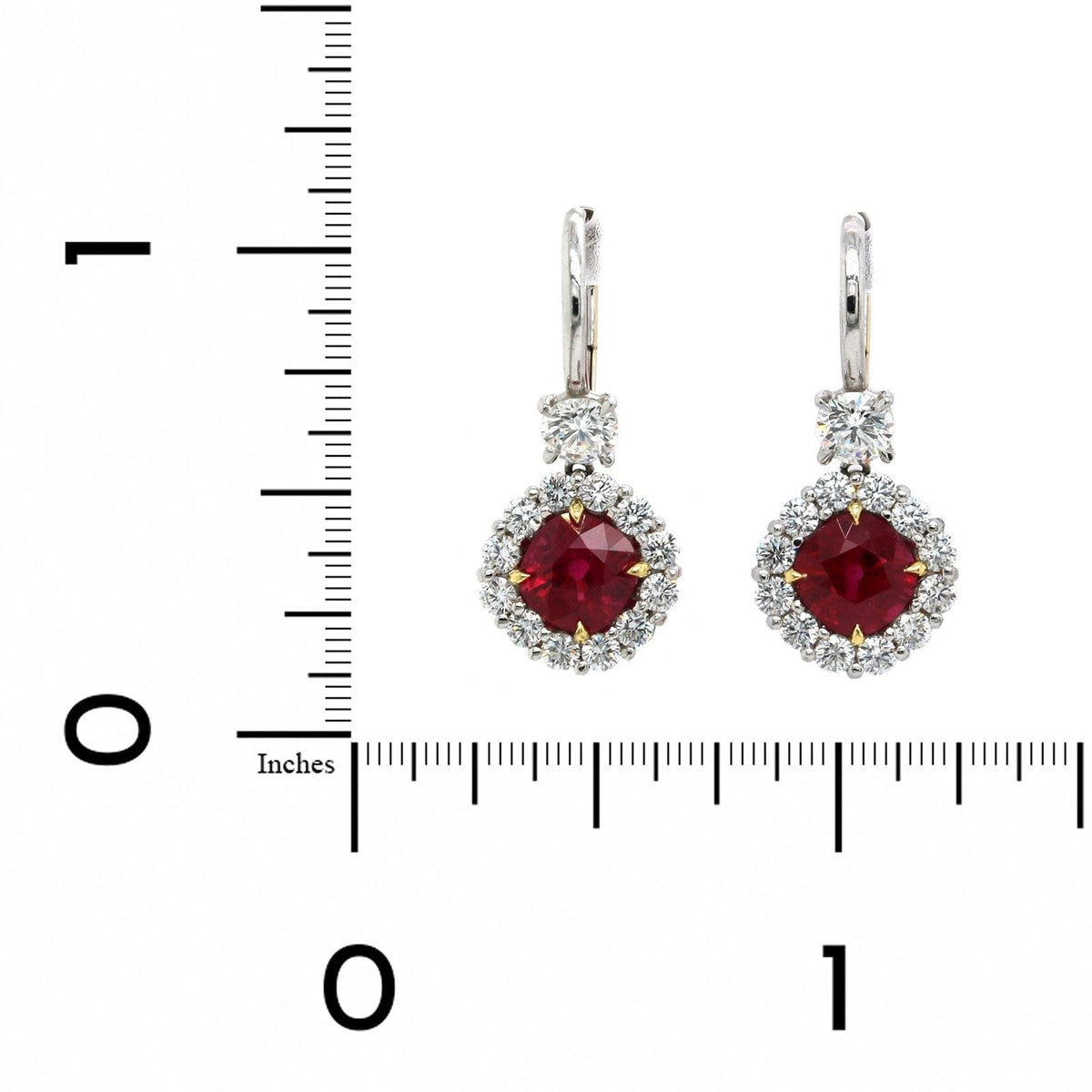 Platinum Ruby and Diamond Halo Dangle Earrings