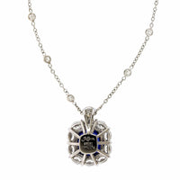 Platinum Sapphire Diamond Halo on Diamond by the Yard Necklace