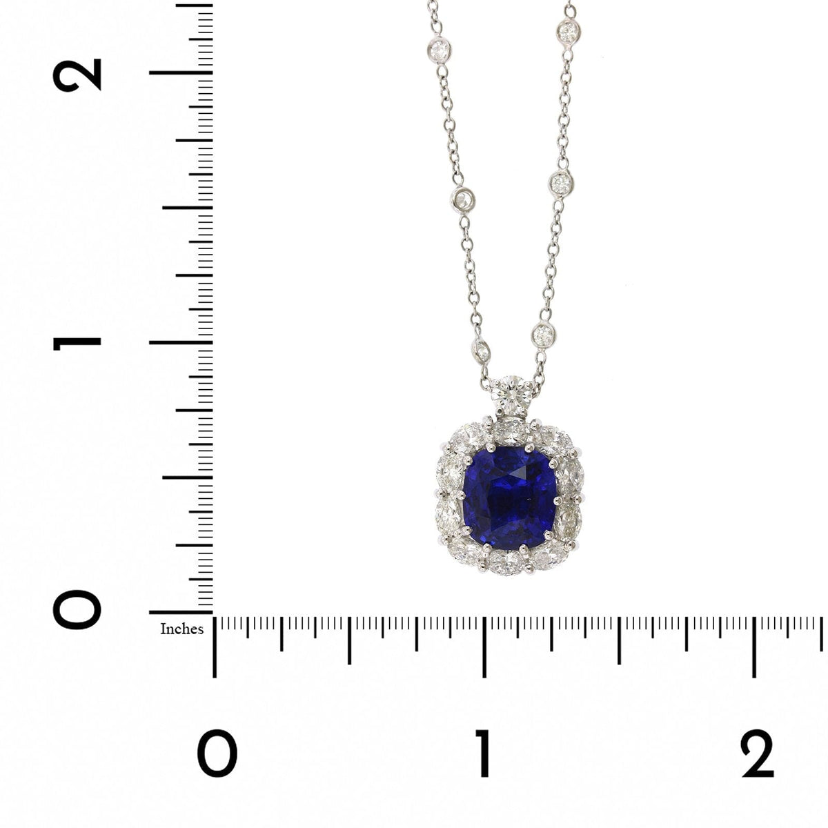 Platinum Sapphire Diamond Halo on Diamond by the Yard Necklace