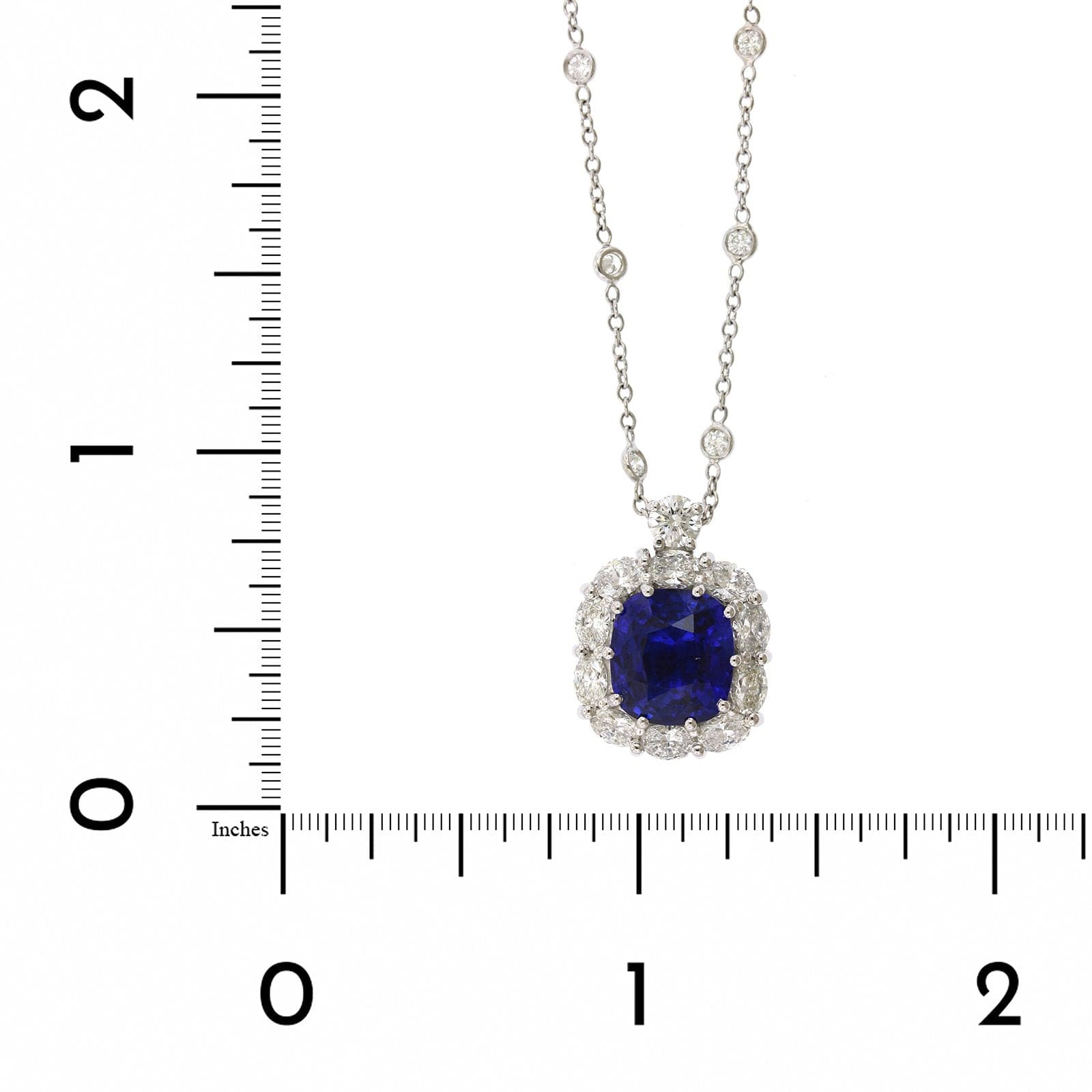 Platinum Sapphire Diamond Halo on Diamond by the Yard Necklace