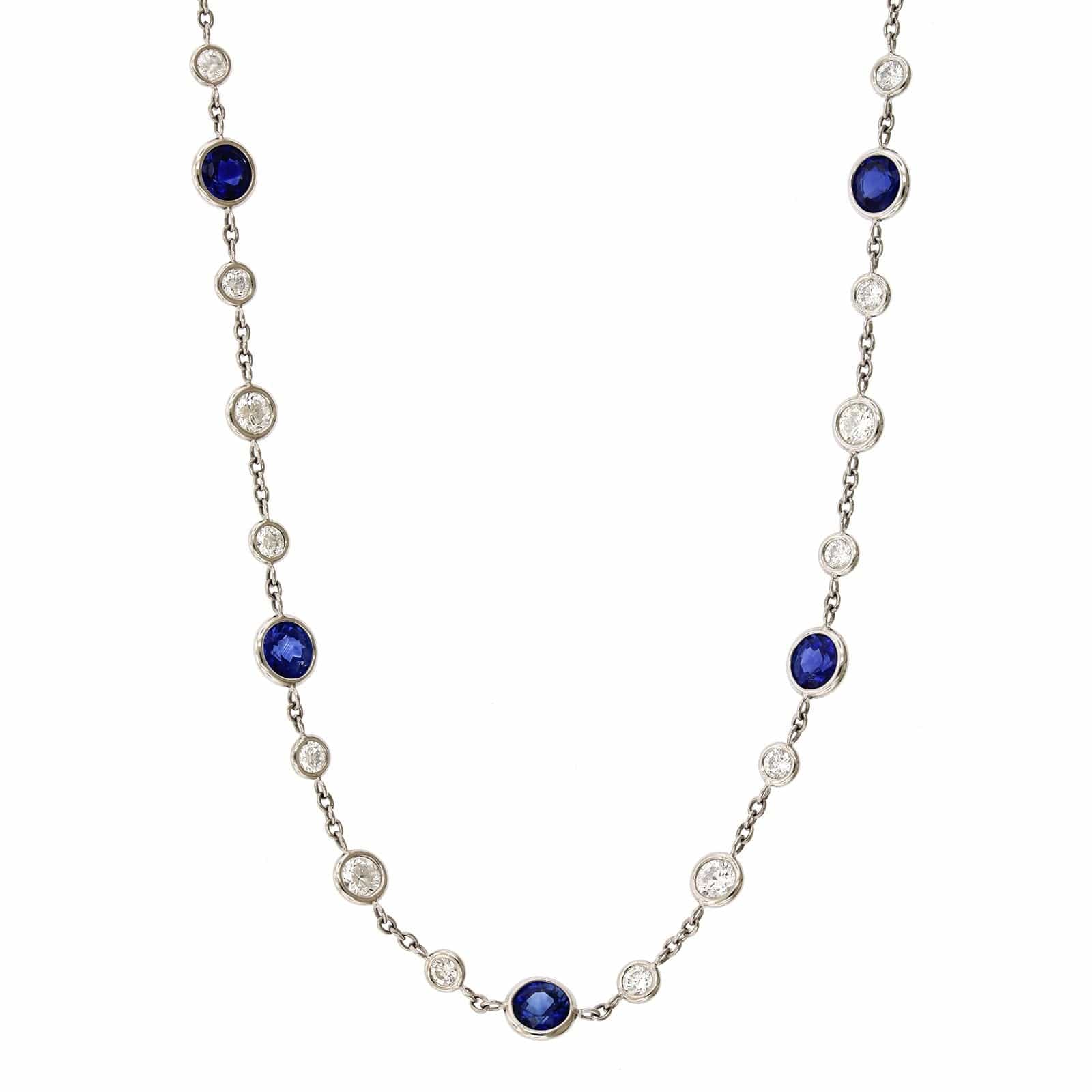 Platinum Sapphire and Diamond Diamond by the Yard Necklace, Platinum, Long's Jewelers