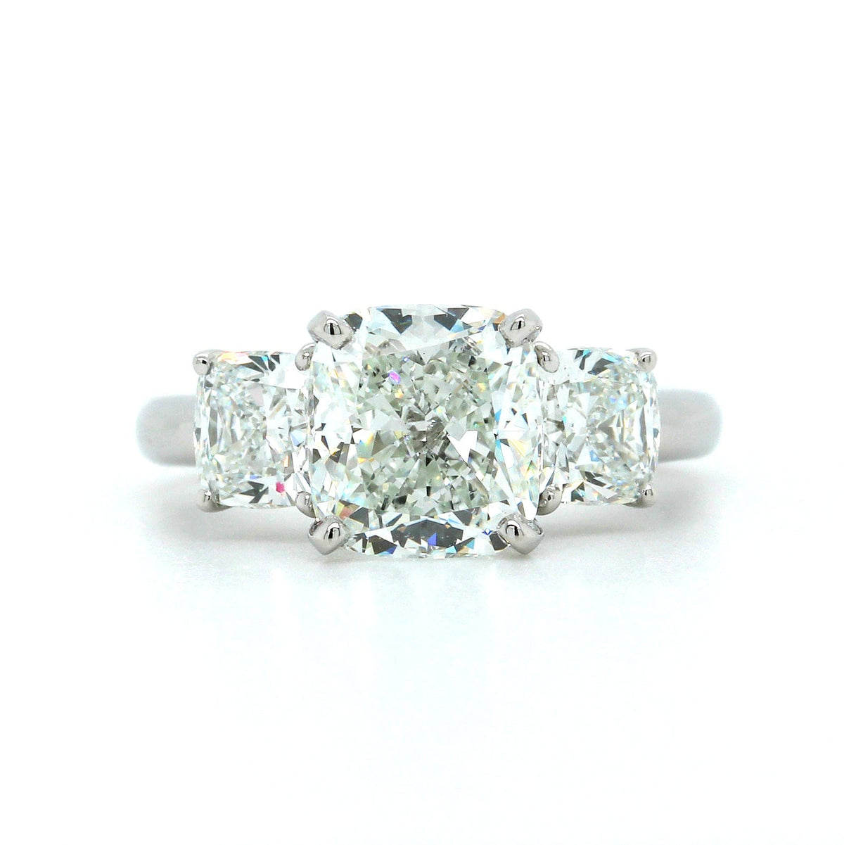 Platinum Three-Stone Cushion Cut Diamond Engagement Ring, Platinum, Long's Jewelers
