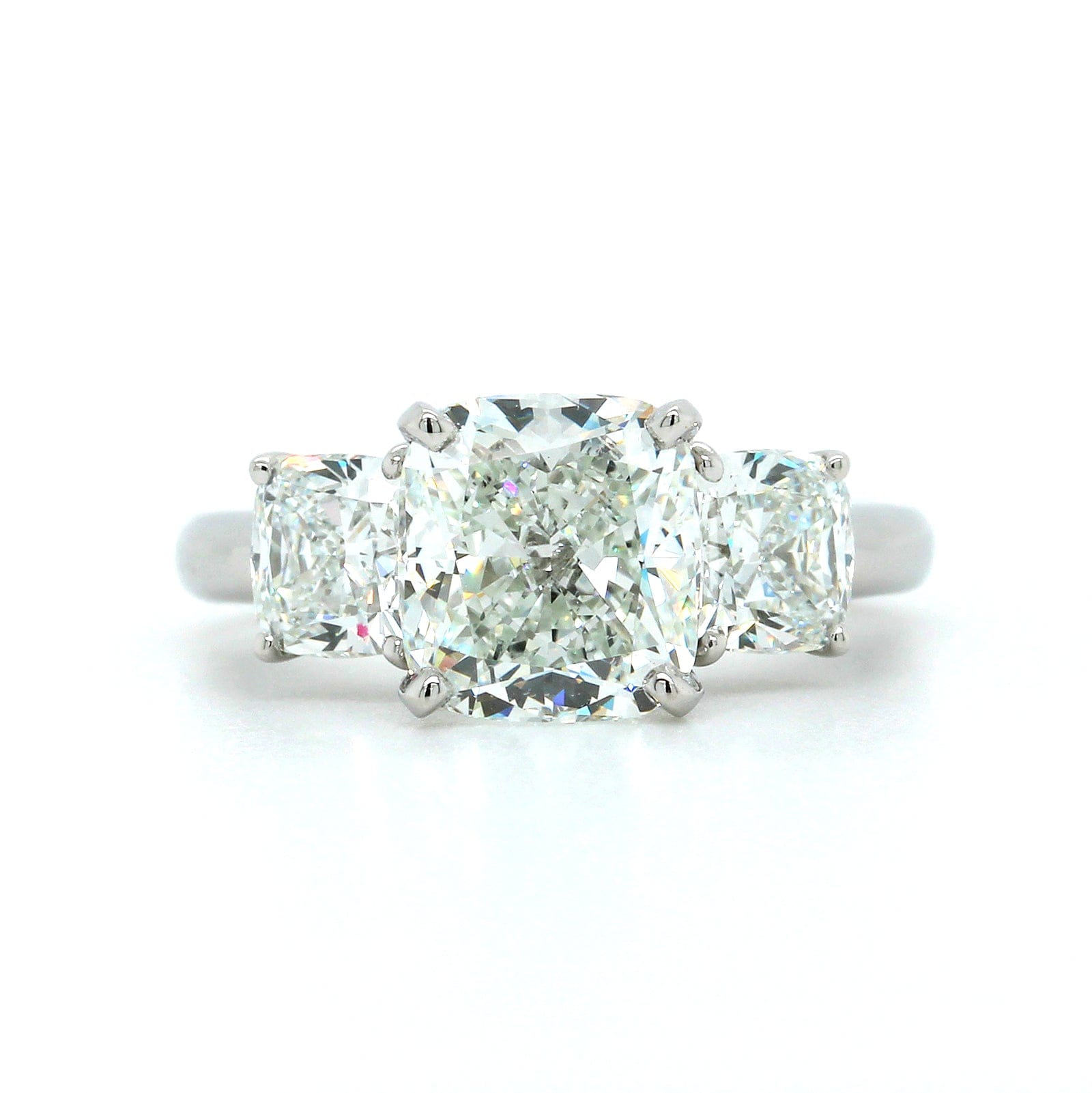 Platinum Three-Stone Cushion Cut Diamond Engagement Ring, Platinum, Long's Jewelers
