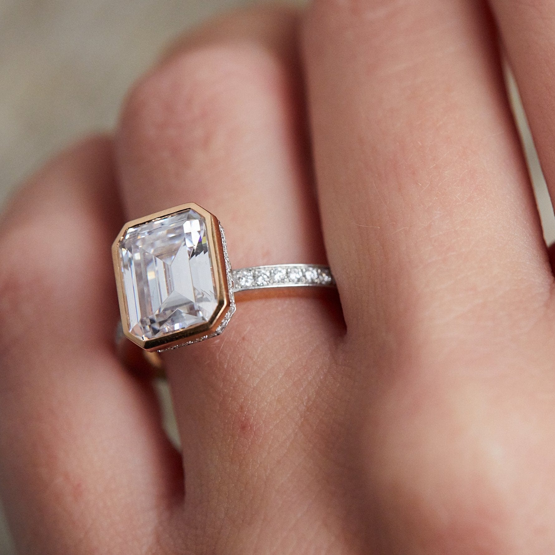 Platinum and 18K Rose Gold Emerald Cut Diamond Engagement Ring Setting, Platinum, Long's Jewelers