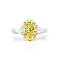 Platinum and 18K Yellow Gold 3 Stone Fancy Yellow Diamond Ring, Platinum, Long's Jewelers