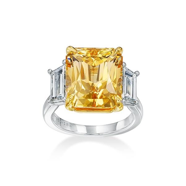 Platinum and 18K Yellow Gold 3 Stone Yellow Sapphire Ring, Platinum, Long's Jewelers