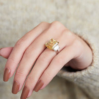 Platinum and 18K Yellow Gold 3 Stone Yellow Sapphire Ring