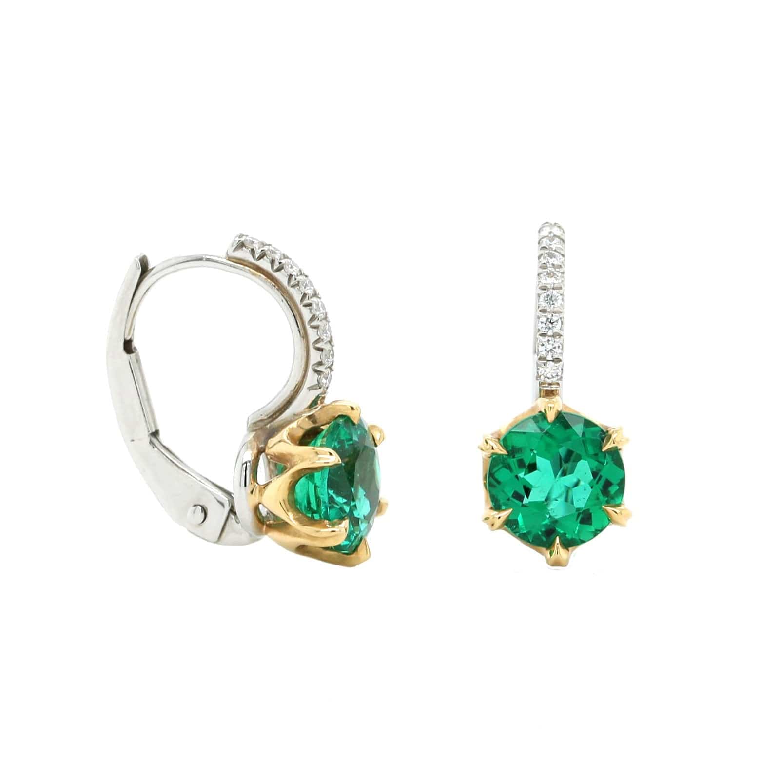 Platinum and 18K Yellow Gold Emerald and Diamond Dangle Earrings, Platinum, Long's Jewelers