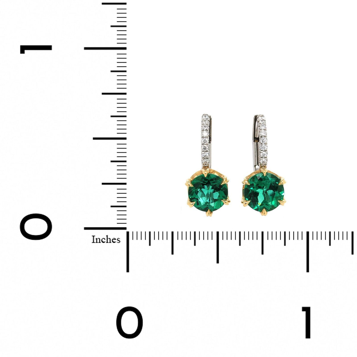 Platinum and 18K Yellow Gold Emerald and Diamond Dangle Earrings