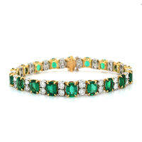 Platinum and 18K Yellow Gold Oval Emerald and Diamond Bracelet, Platinum and 18K Yellow Gold, Long's Jeweler's