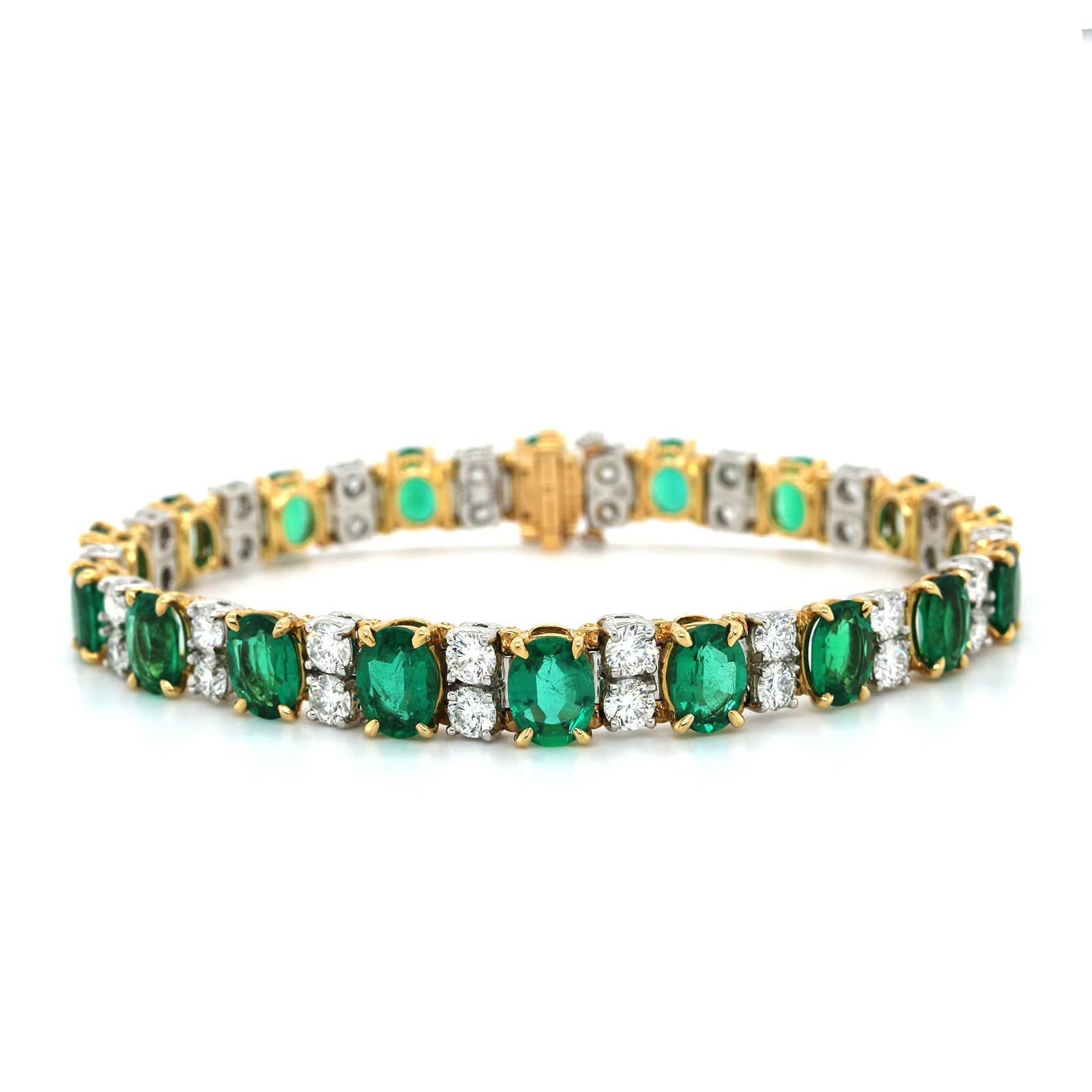 Platinum and 18K Yellow Gold Oval Emerald and Diamond Bracelet, Platinum and 18K Yellow Gold, Long's Jeweler's