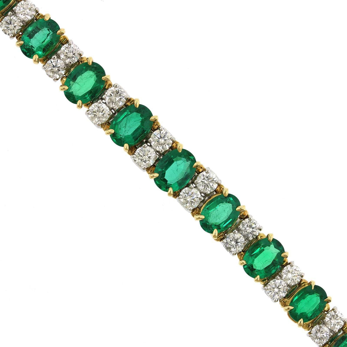 Oscar Heyman Platinum and 18K Yellow Gold Oval Emerald and Diamond Bracelet