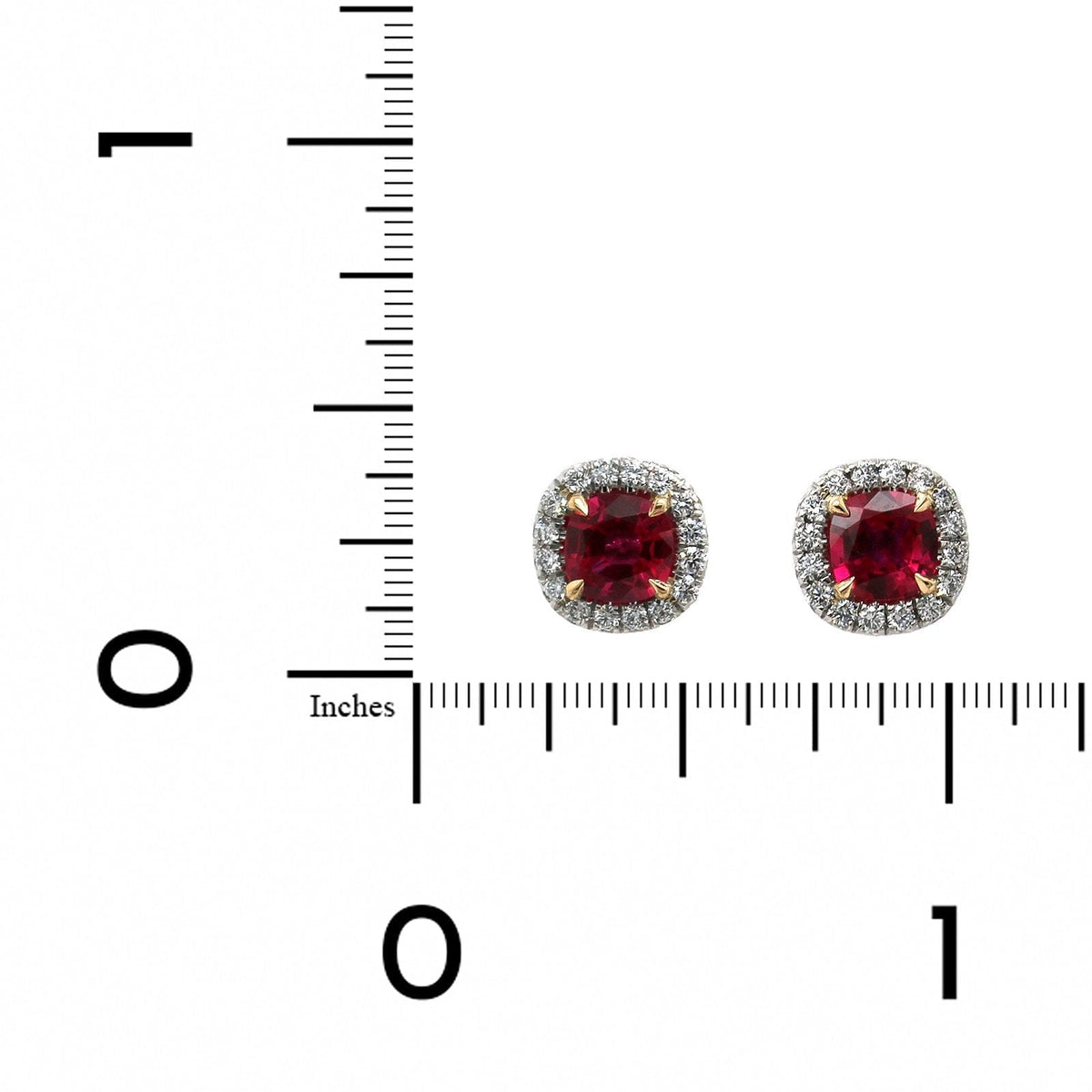 Platinum Cushion Ruby Diamond Halo Stud Earrings, Platinum, Long's Jewelers