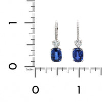 Platinum Cushion Sapphire and Diamond Dangle Earrings, Platinum, Long's Jewelers