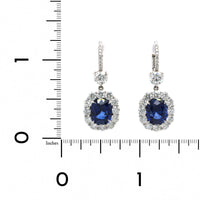 Platinum Cushion Sapphire and Diamond Halo Dangle Earrings, Platinum, Long's Jewelers
