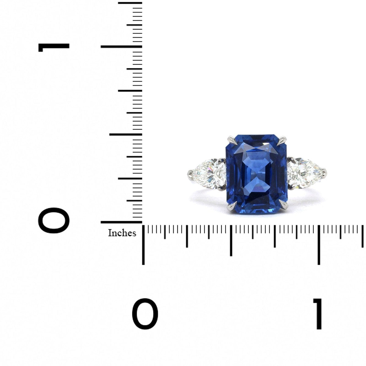 Platinum Emerald Cut Sapphire Pear Shape Diamond Ring – Long's Jewelers