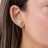 18K White Gold Diamond Bow Stud Earrings
