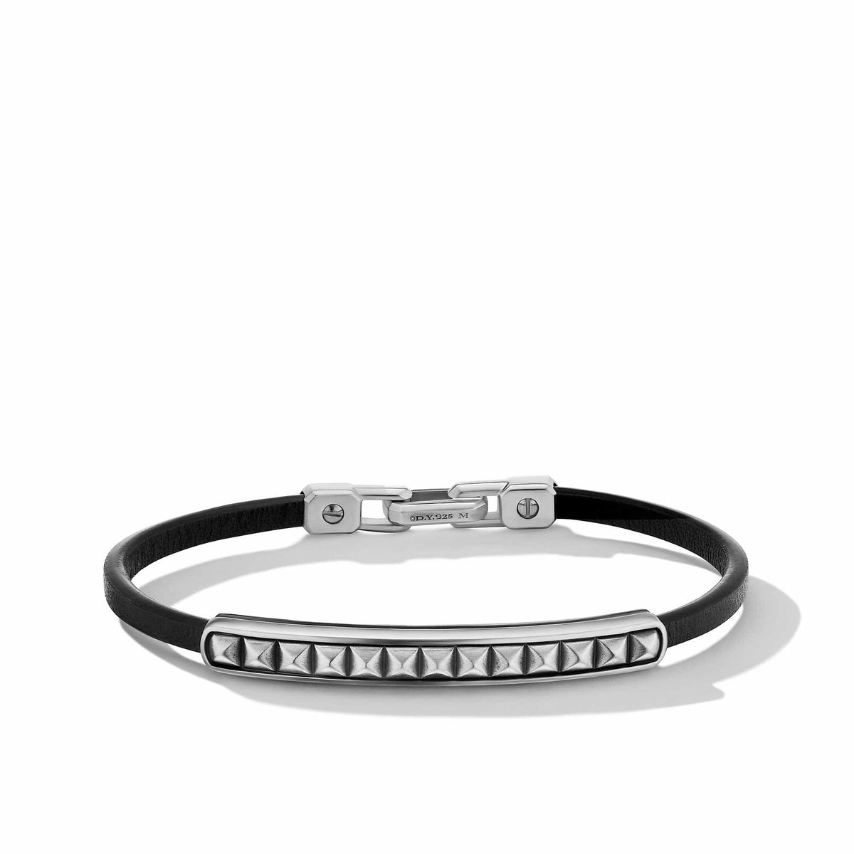 Pyramid Black Leather ID Bracelet, Sterling Silver, Long's Jewelers