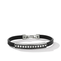 Pyramid Black Leather ID Bracelet with Pavé Black Diamonds, Sterling Silver, Long's Jewelers