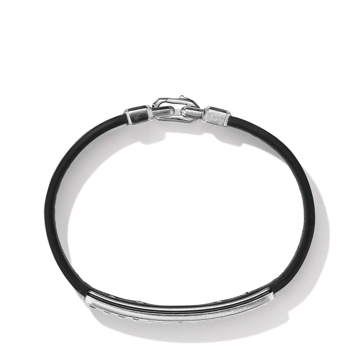 Pyramid Black Leather ID Bracelet with Pavé Black Diamonds