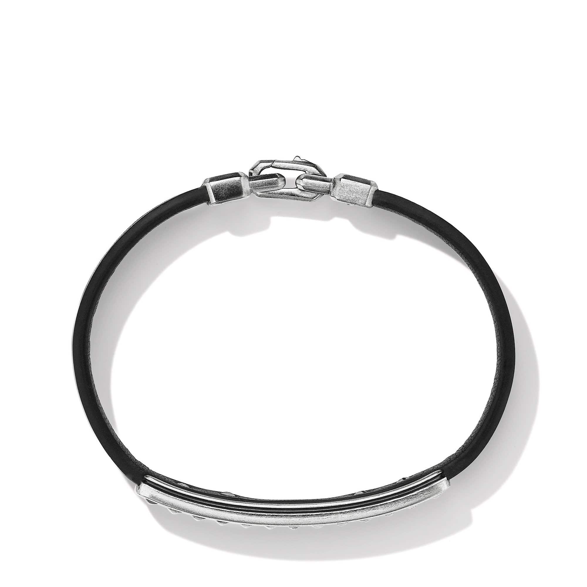 Pyramid Black Leather ID Bracelet with Pavé Black Diamonds
