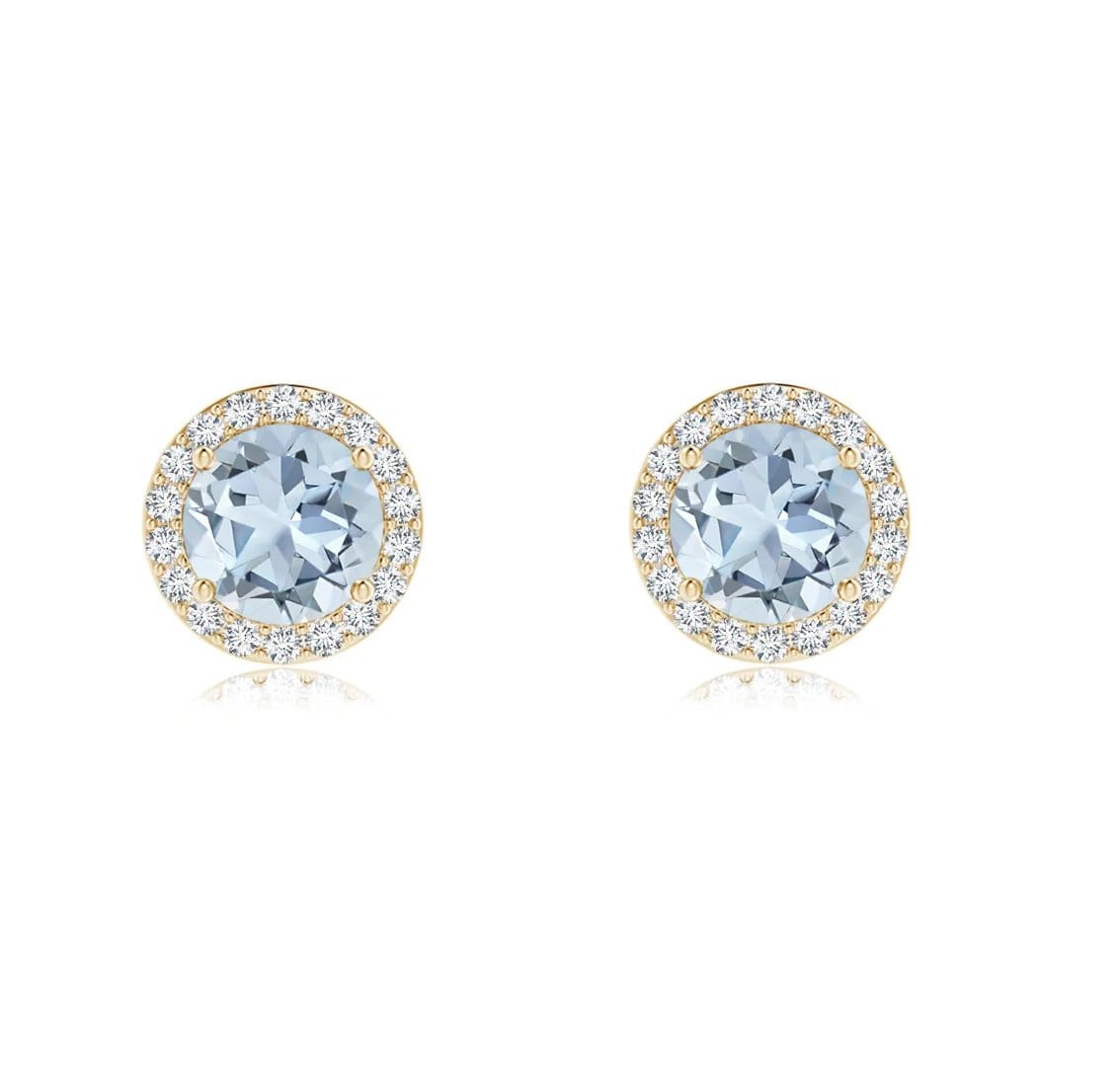 14K Yellow Gold Aquamarine Diamond Halo Stud Earrings
