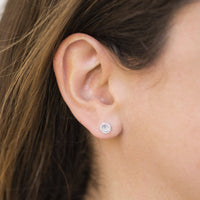 14K White Gold Aqua Diamond Halo Stud Earrings