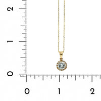 14K Yellow Gold Round Aquamarine Diamond Halo Necklace