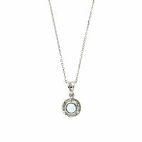 14K White Gold Round Aquamarine Diamond Halo Necklace