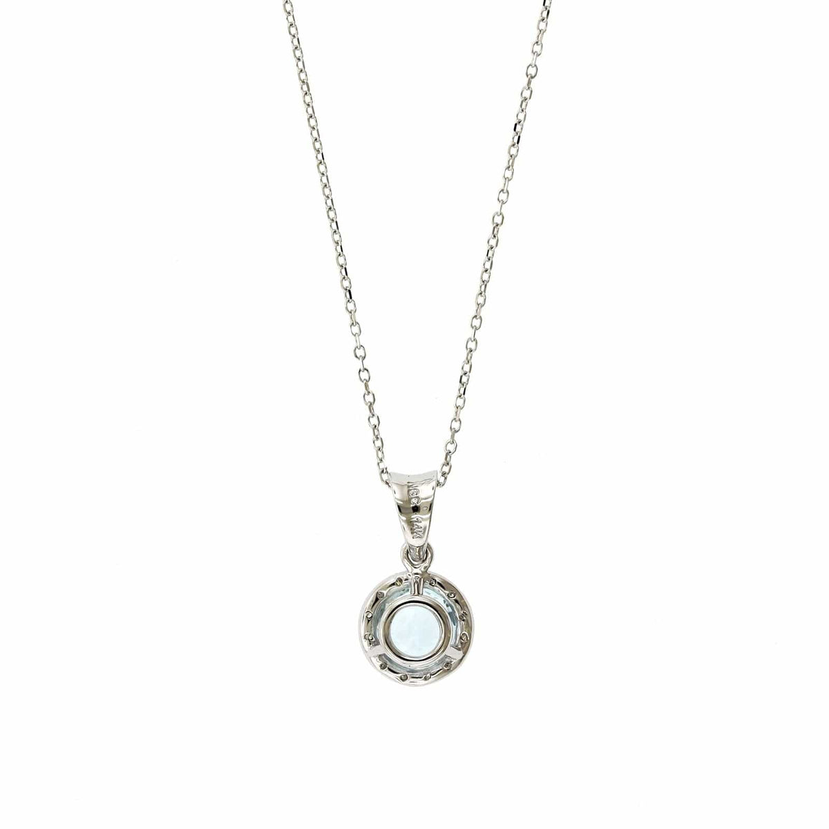 14K White Gold Round Aquamarine Diamond Halo Necklace