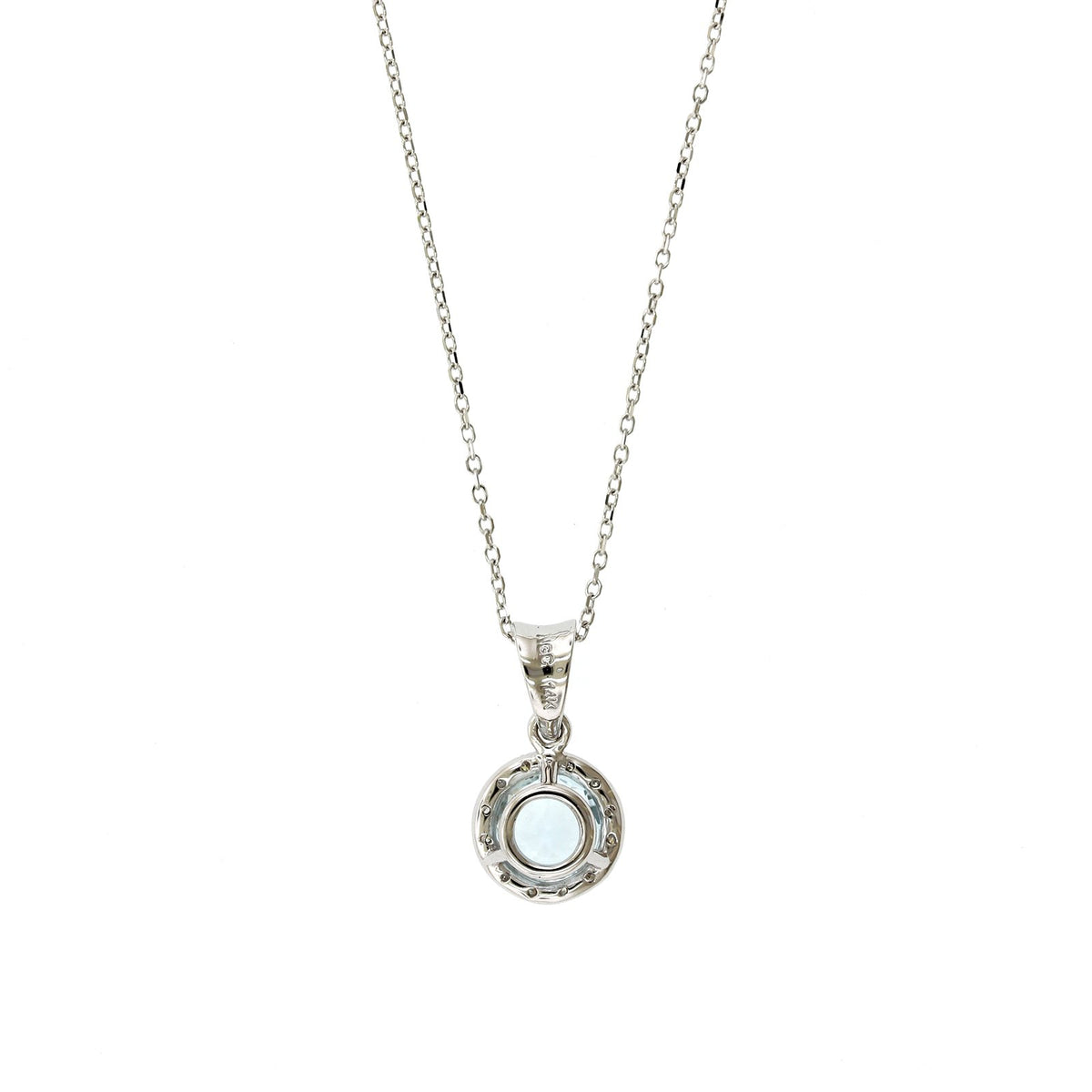 14K White Gold Round Aquamarine Diamond Halo Necklace