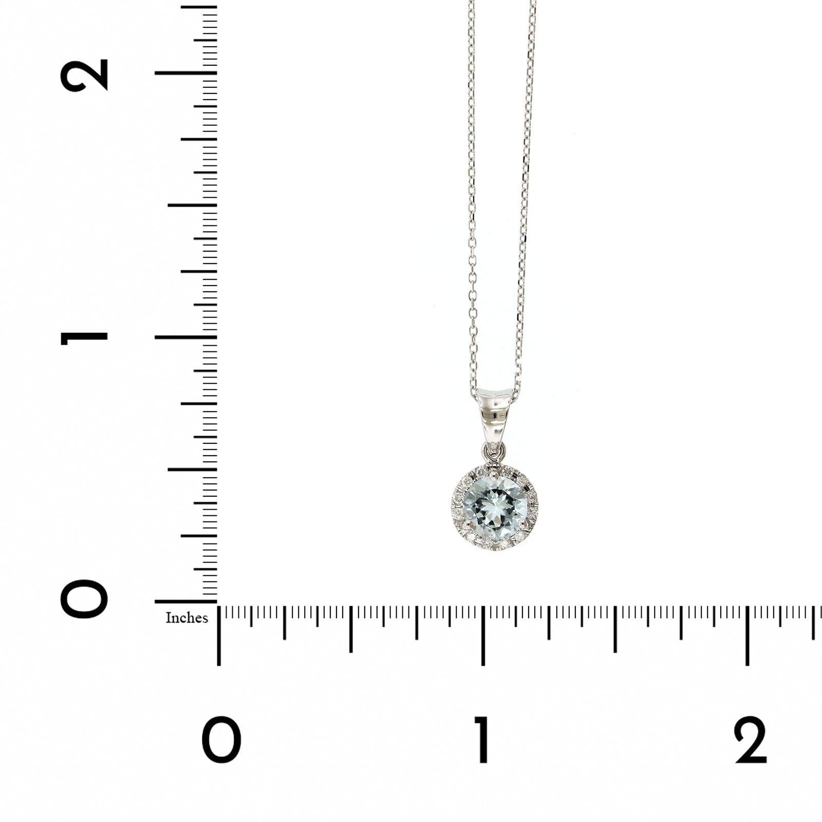 14K White Gold Round Aquamarine Diamond Halo Necklace
