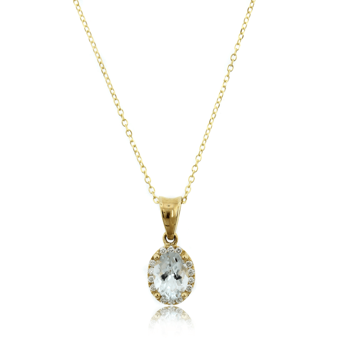 14K Yellow Gold Oval Aquamarine Diamond Halo Pendant