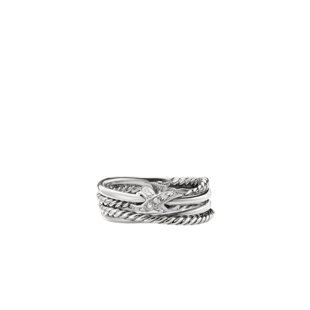 X Crossover Ring with Diamonds
