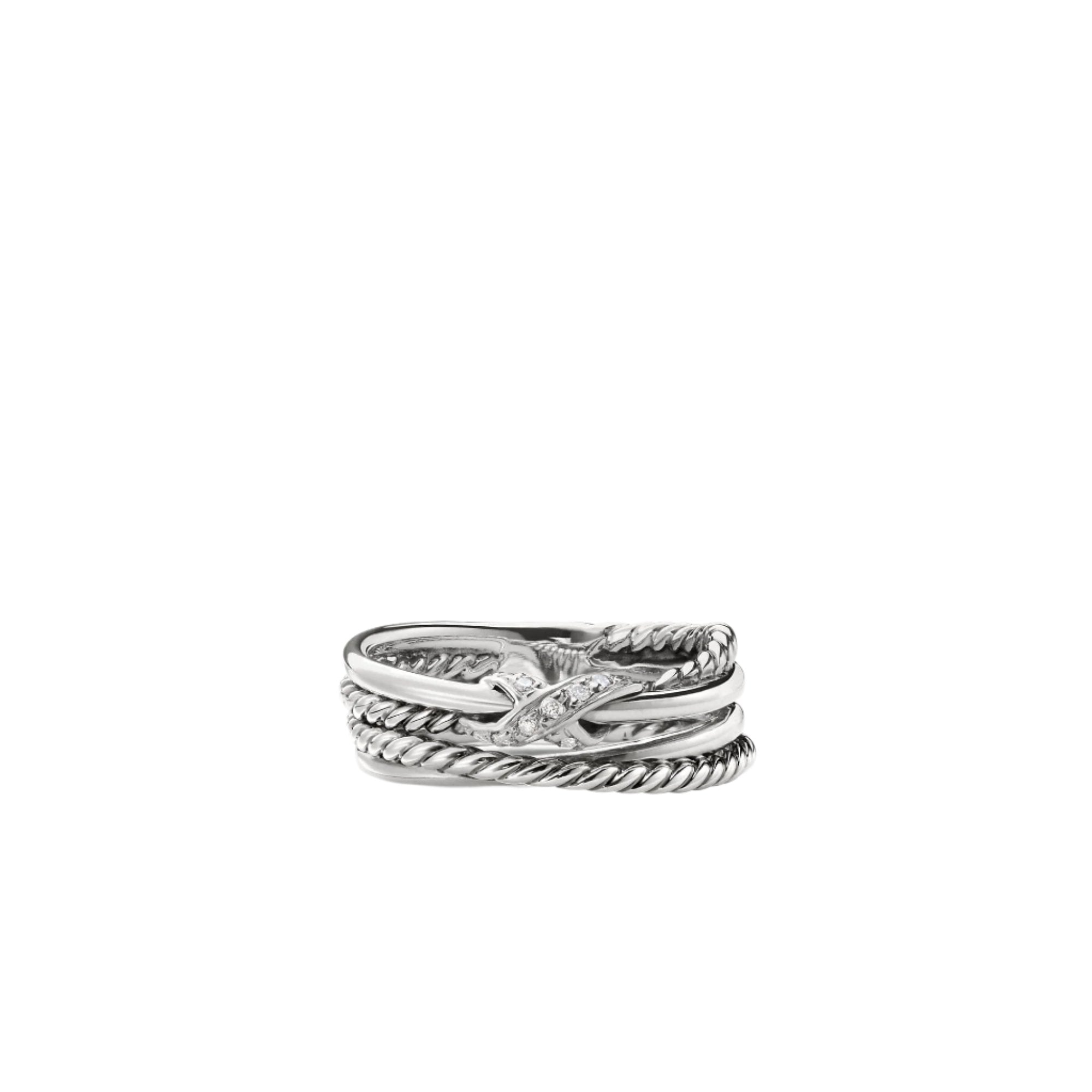 X Crossover Ring with Diamonds