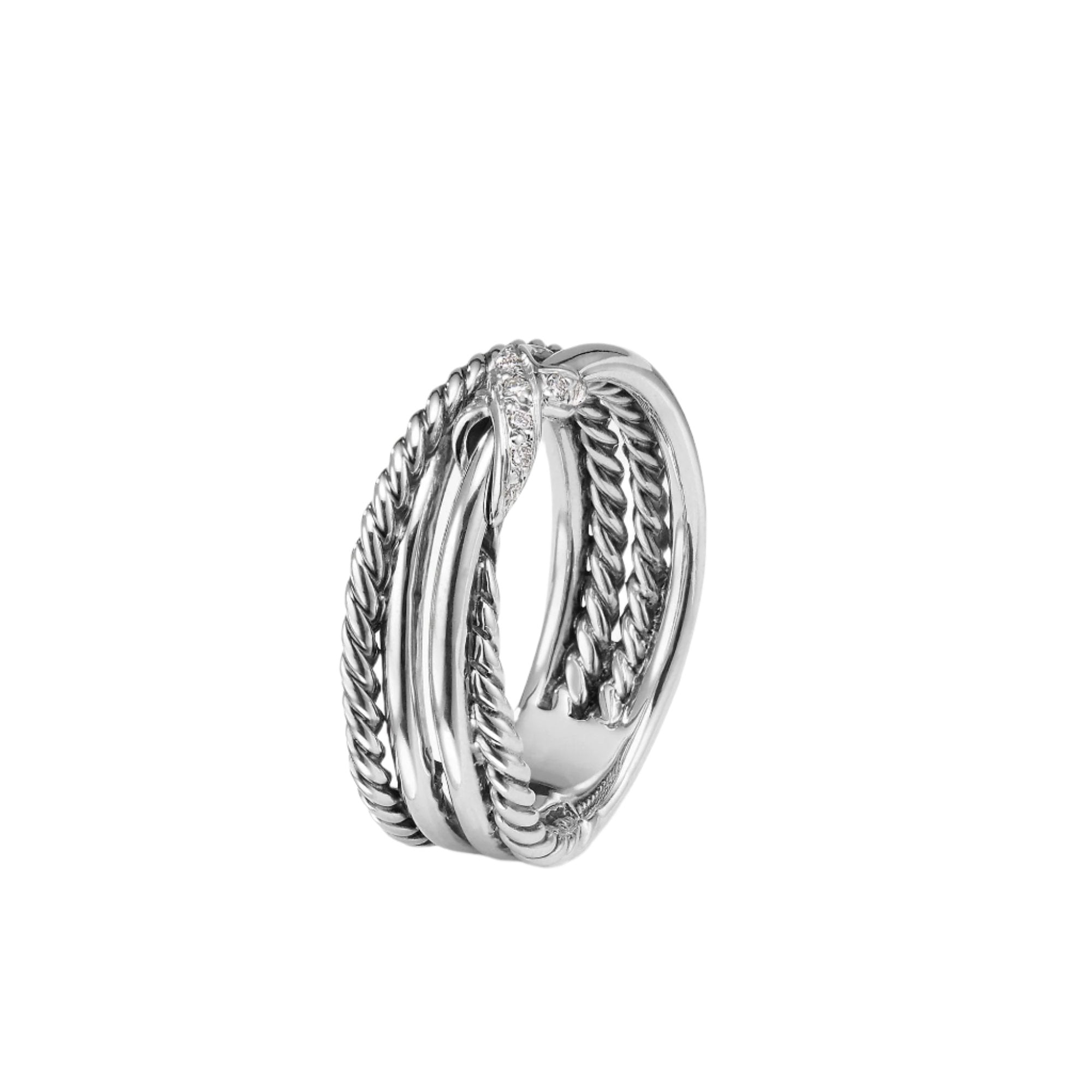X Crossover Ring with Diamonds