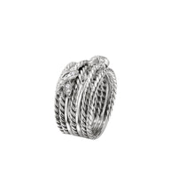 Double X Crossover Ring with Diamonds