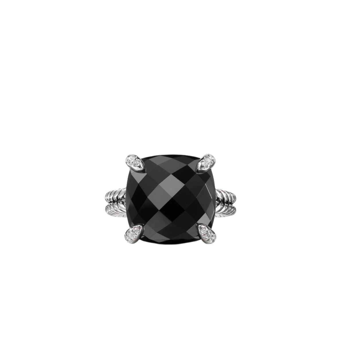 Chatelaine® Ring with Black Onyx and Diamonds, 14mm