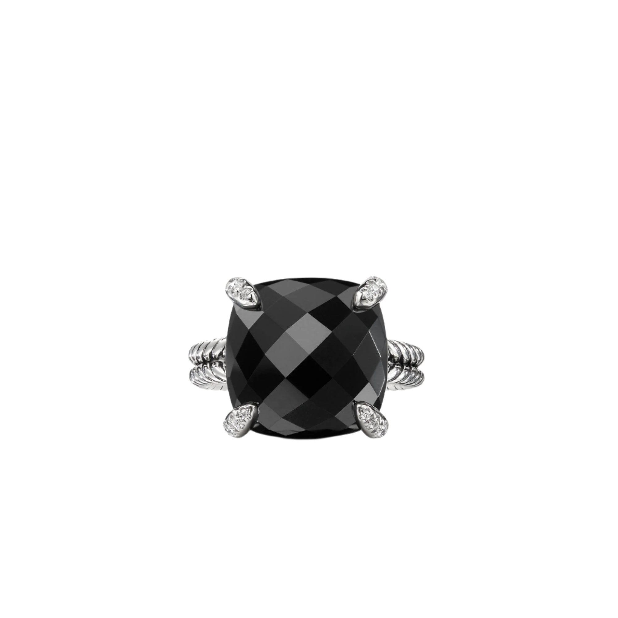 Chatelaine® Ring with Black Onyx and Diamonds, 14mm